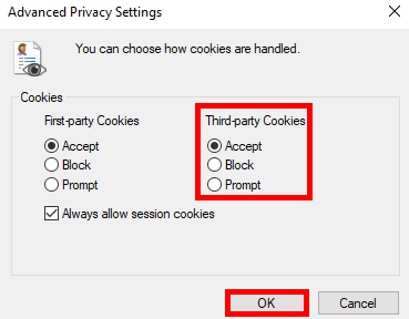 Third Party Cookies Accept